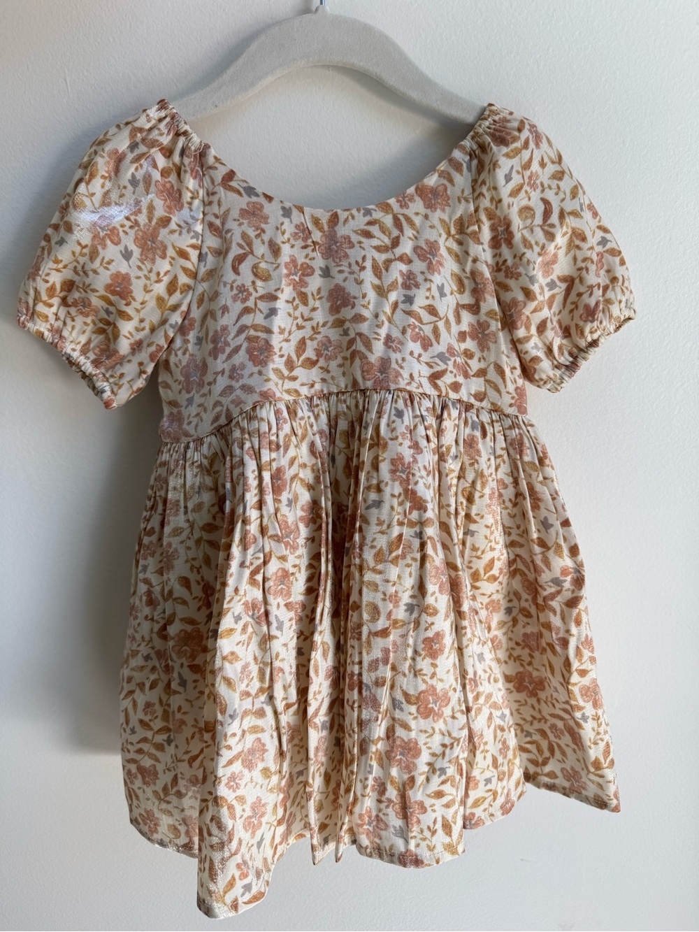Floral Puff-Sleeve Girls' Dress - Cream & Rust